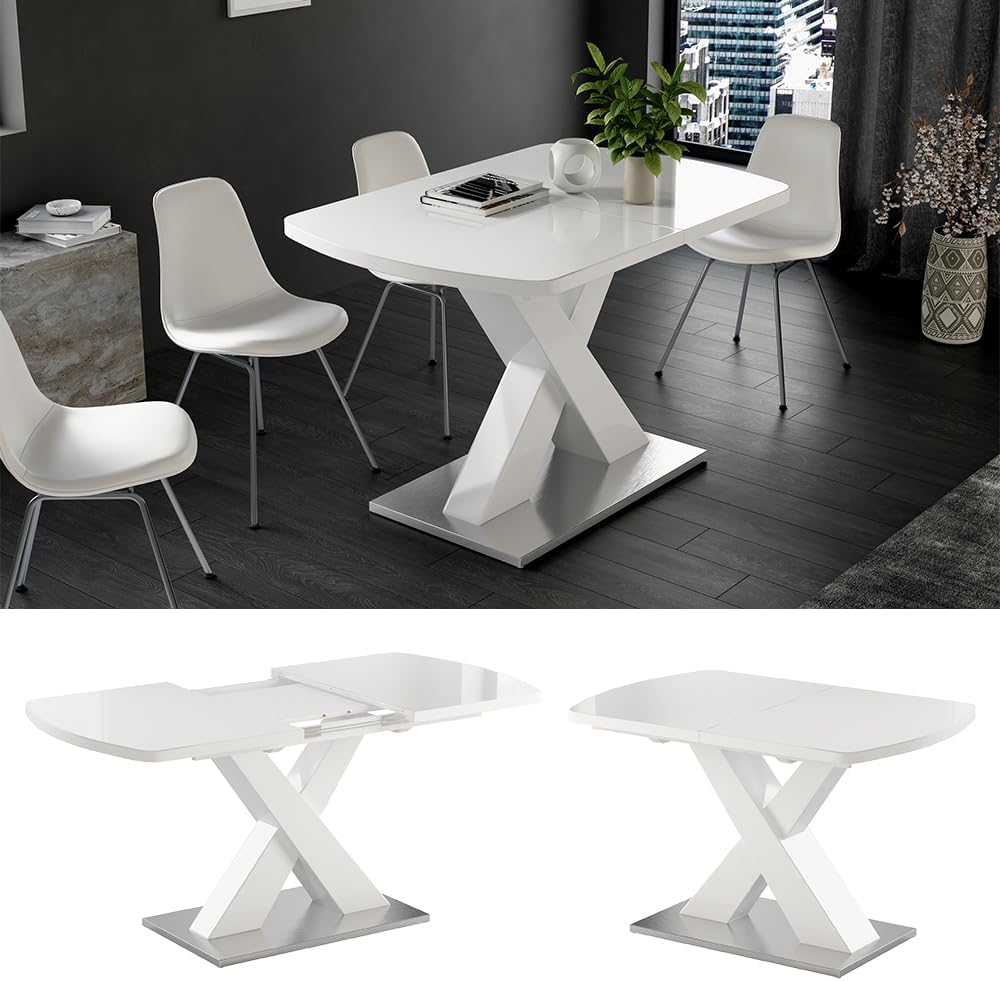Vicco Esstisch Chinto, ausziehbarer Esszimmertisch, Weiß, 120 x 80 cm ausziehbar