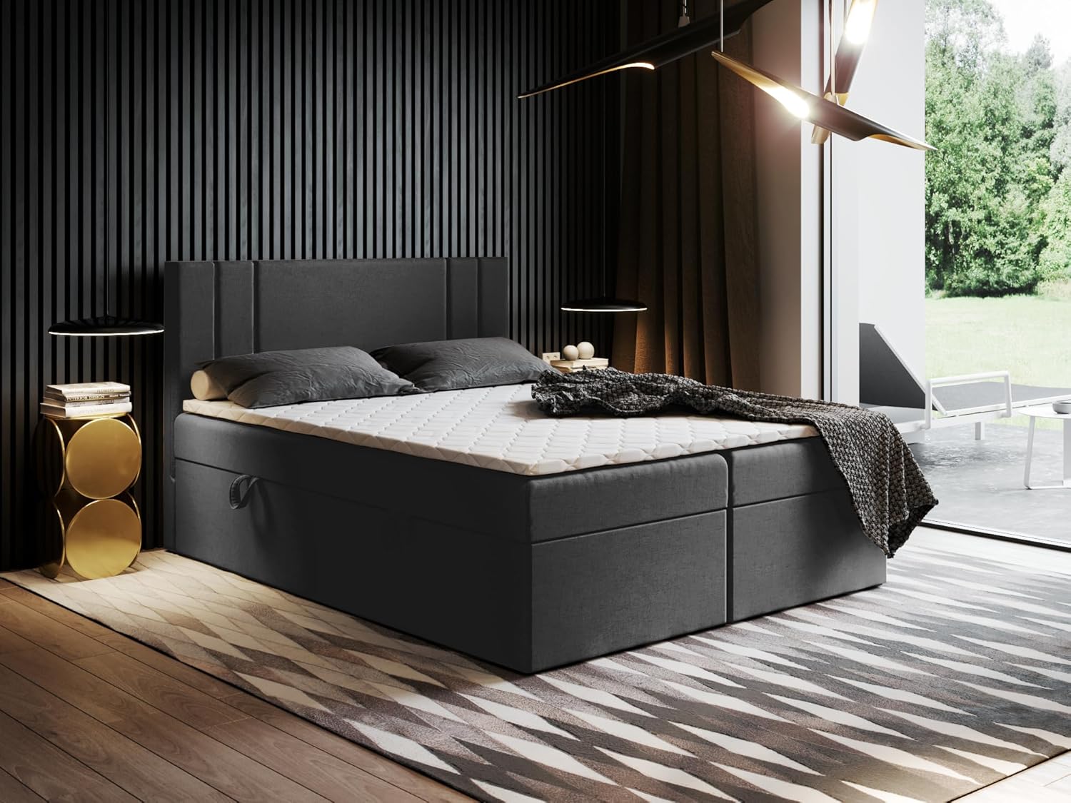 Boxspringbett Nardo mit gepolstertem Kopfteil und 2 Bettkästen – Komfortbett mit Bonellfederkern, hohe Liegehöhe, Stauraum, Verschiedene Größen & Farben (160x190)