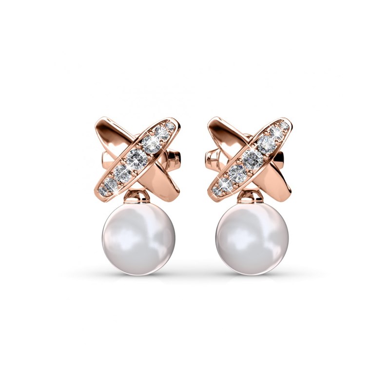 Boucles d'oreilles Chris Pearl - Or Rosé et Cristal