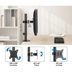 Bras support pour écran, longueur bras: 65 mm, noir