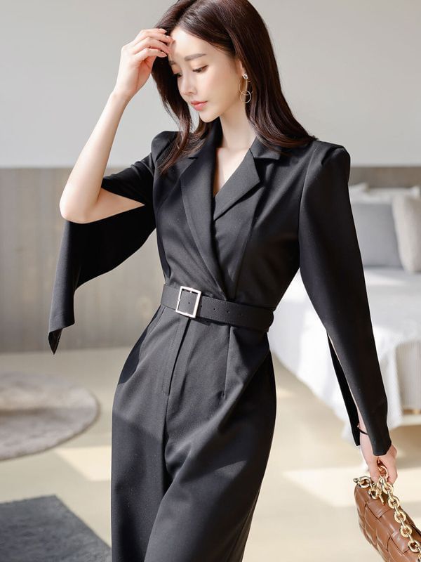 Aurora - Lange V-hals jumpsuit met lange mouwen
