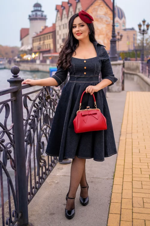 Rock-a-Booty Lorrinda Lee swing jurk in donker denim