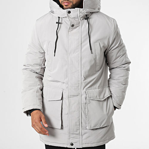 Parka Capuche Gris Clair