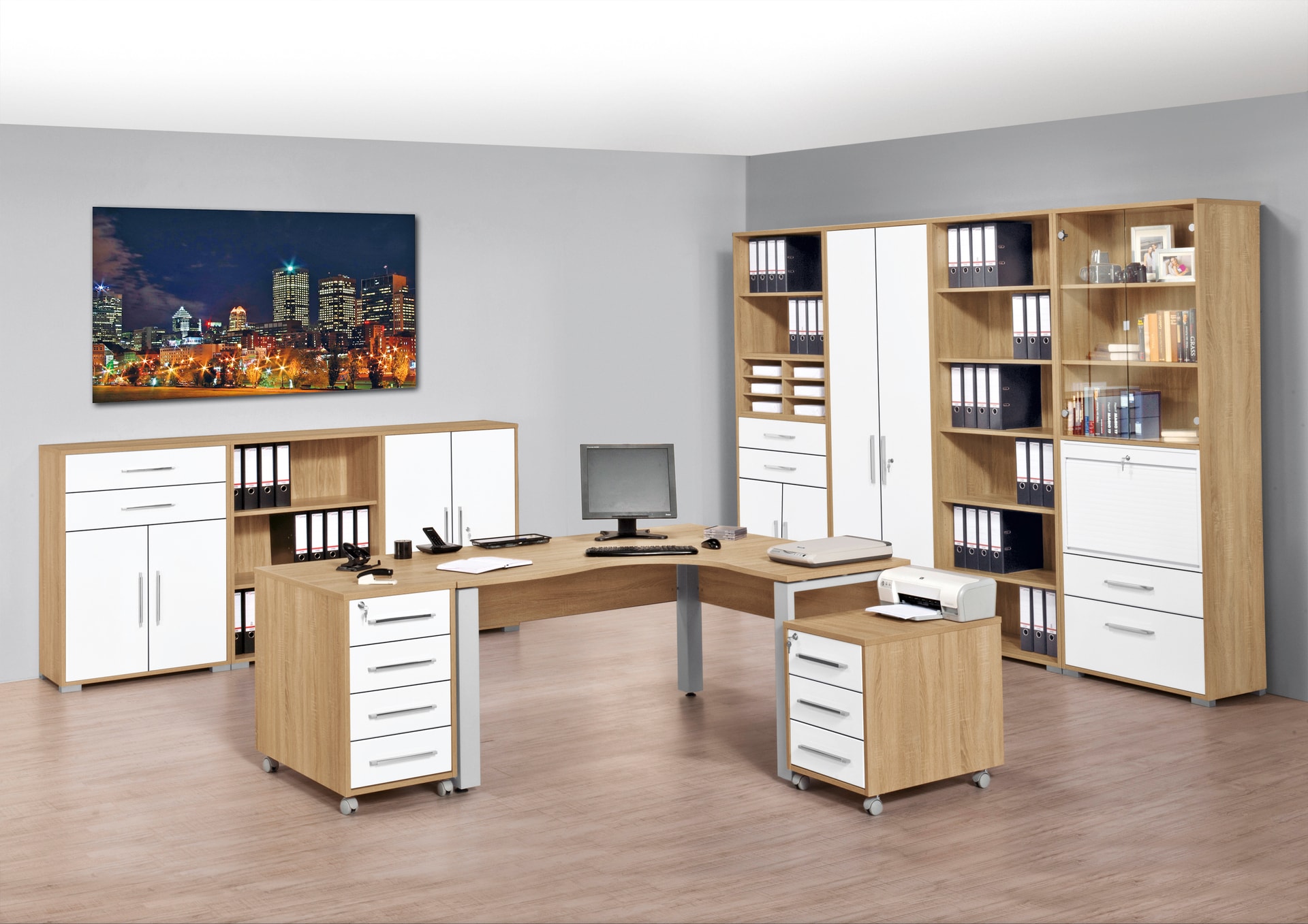 Rollcontainer System I Eiche Sonoma Nachbildung/Weiß 43 x 59 x 65 cm