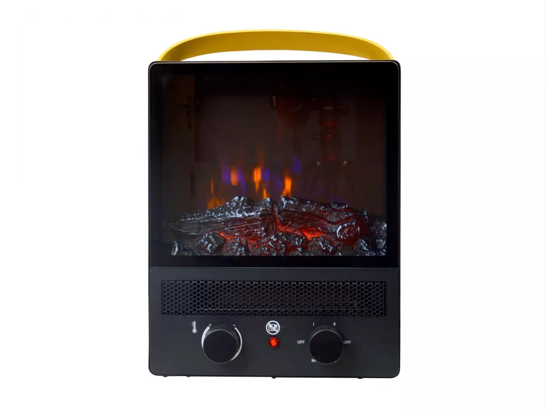 Cheminée électrique portable en acier noir et pieds