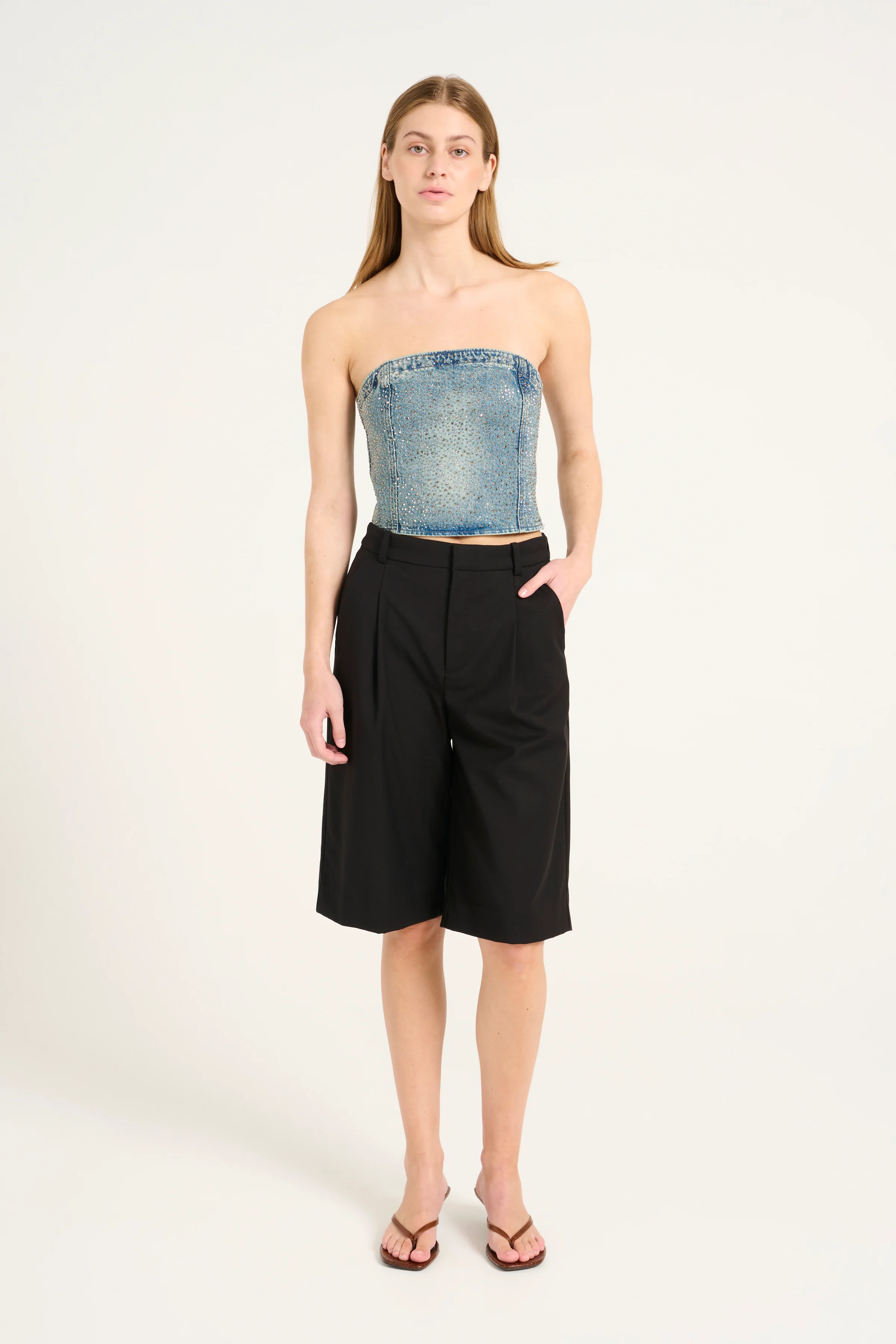GESTUZ  ZorahGZ korset denimtop - Mid Blue Washed