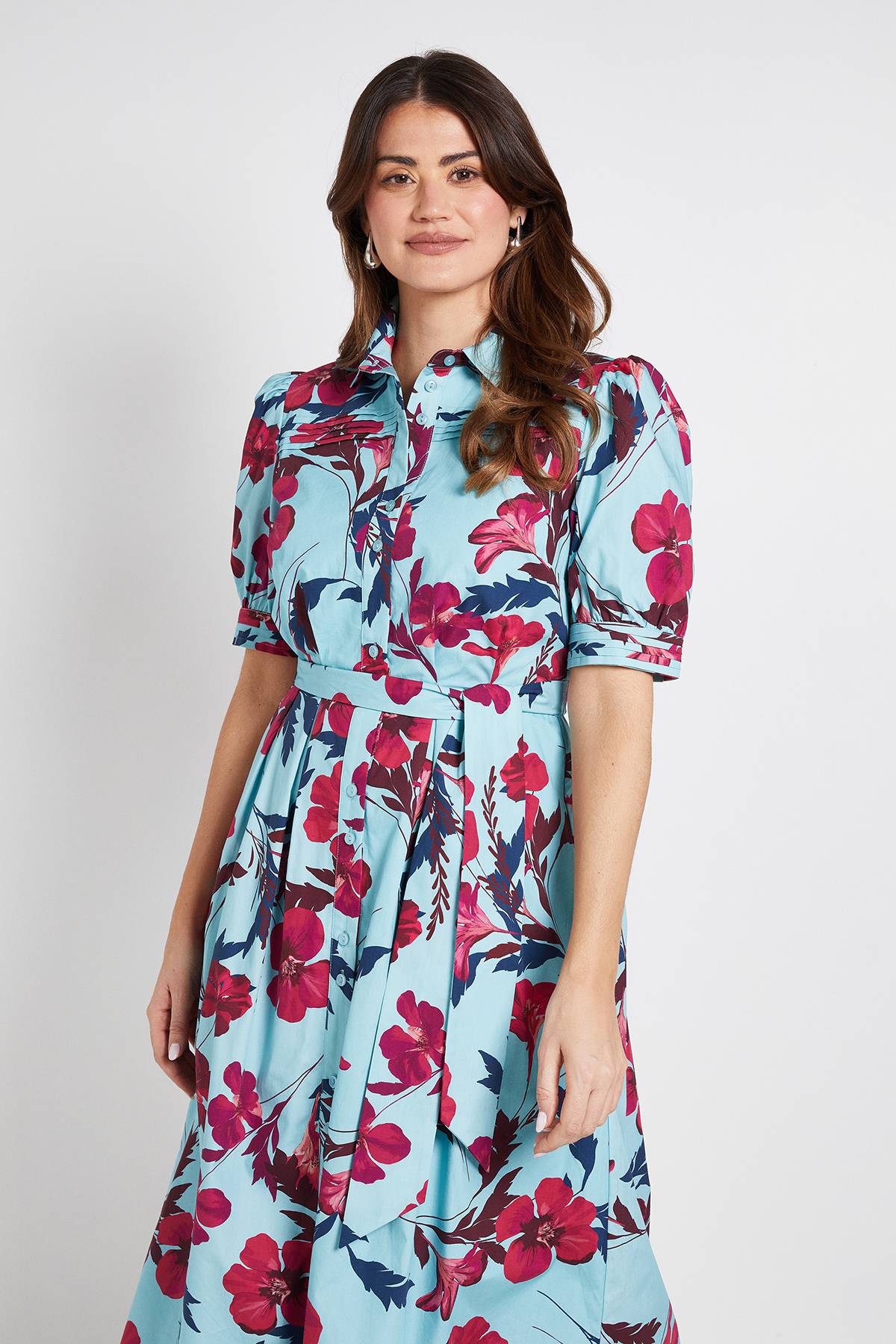 Wallis Robe Chemise Midi À Plis Nervurés Et Imprimé Floral