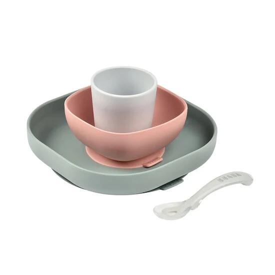 Set Vaisselle Silicone 4 pièces   Eucalyptus        de               Béaba