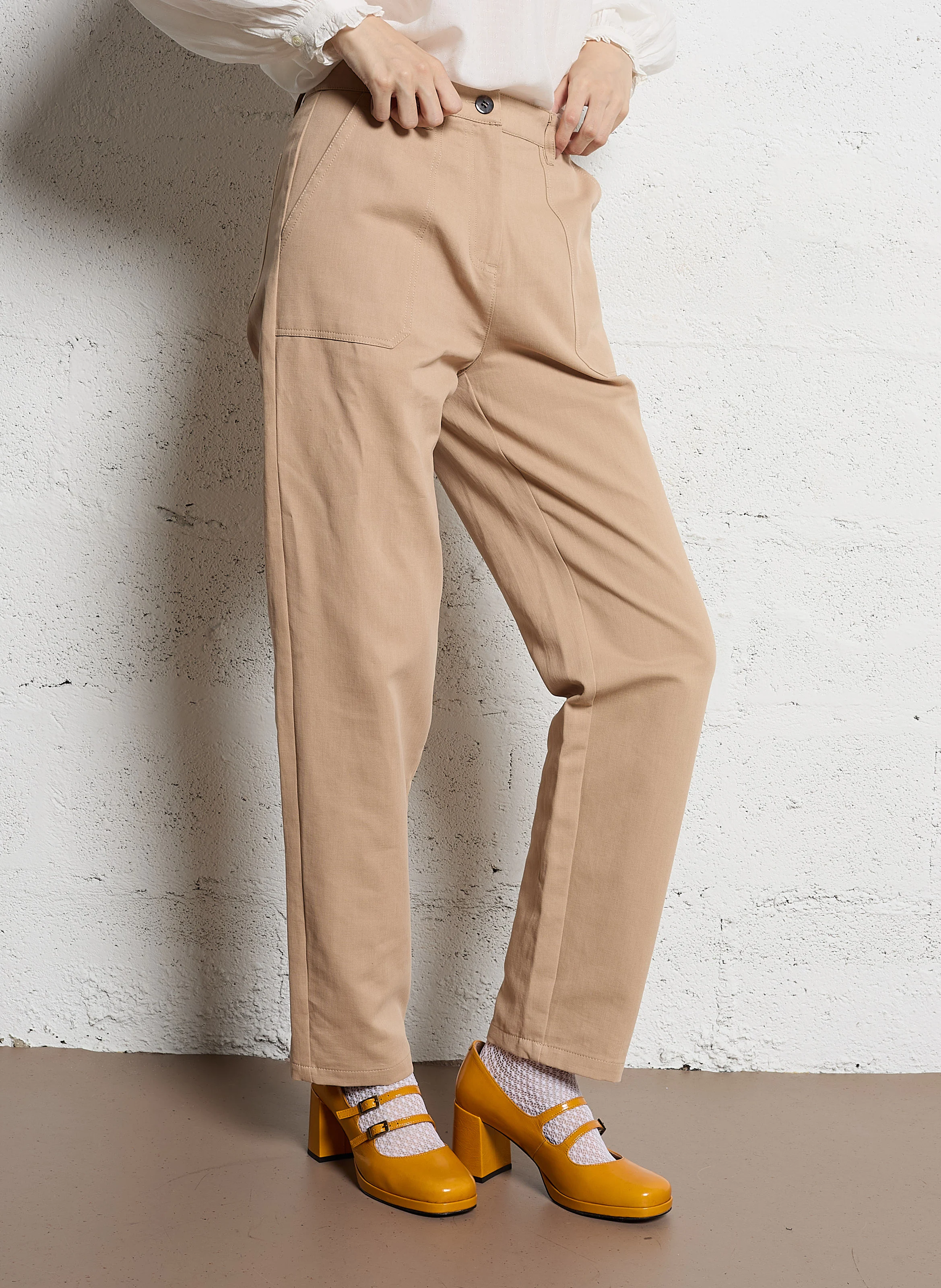 RYLESA - Pantalon droit en coton mélangé| Marron