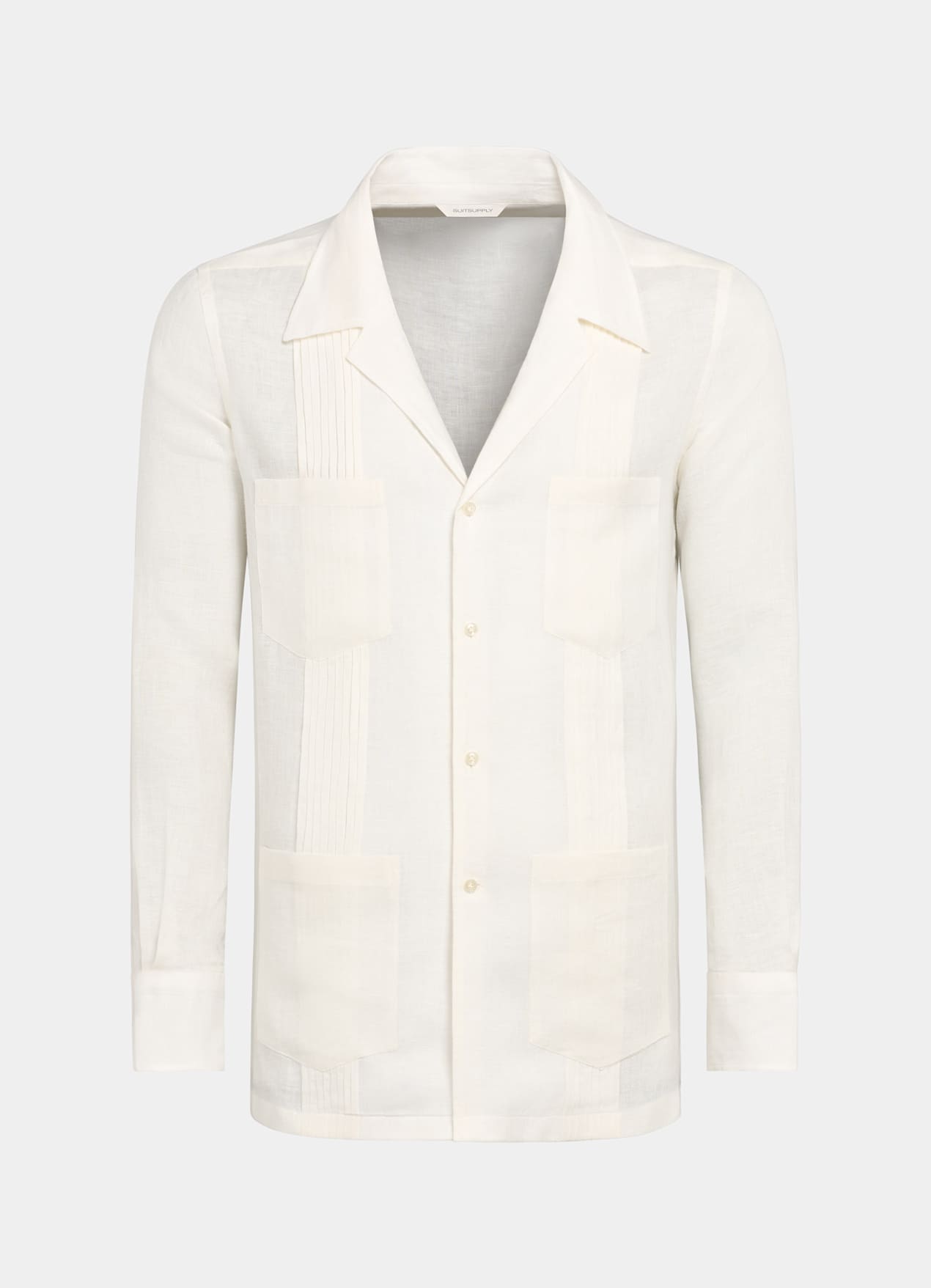 Chemise plissée ajustée poche plaquée blanche