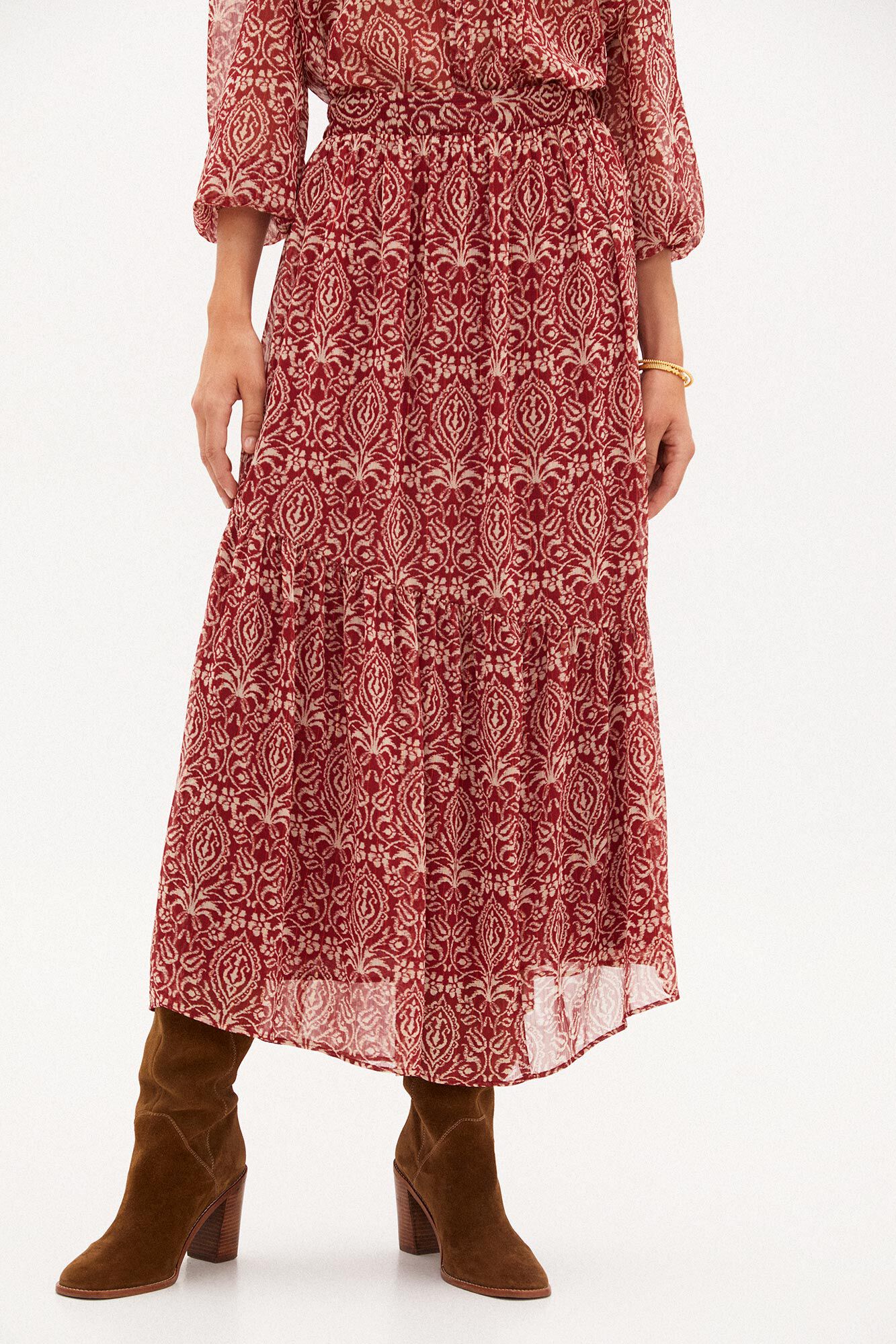 Saia midi estampada Daphne - Bege