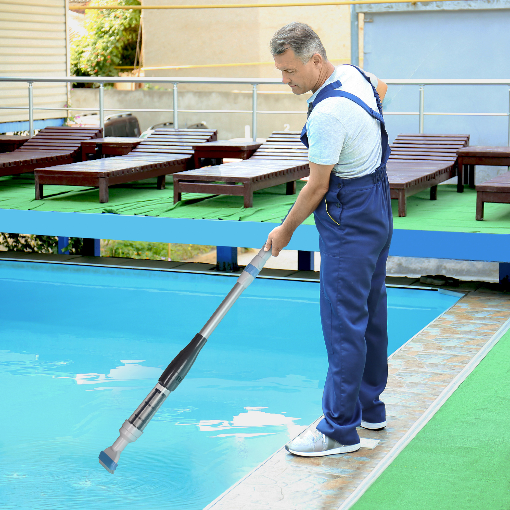 Limpador de piscina elétrico Outsunny para piscinas de alumínio, aspirador de piscina manual com haste telescópica de 3 seções para lagos Ø6x162 cm, multicolorido