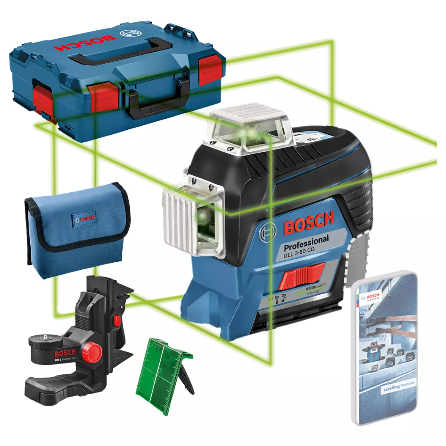 Bosch GLL 3-80 CG SOLO 12V Li-Ion accu kruislijnlaser body in L-Boxx - Groen