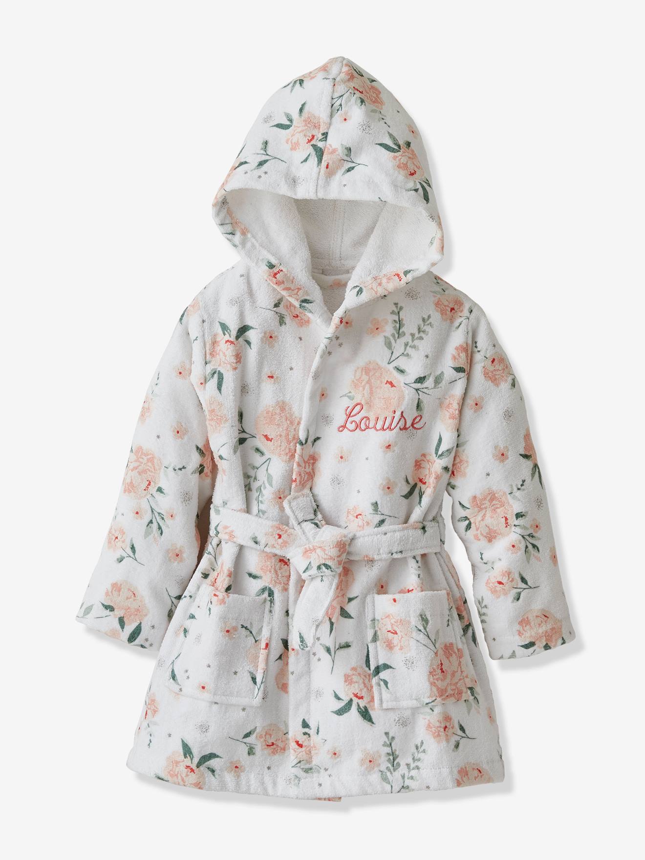 Roupão infantil personalizável Eau de Rose Oeko Tex®, tamanho médio, estampa rosa.