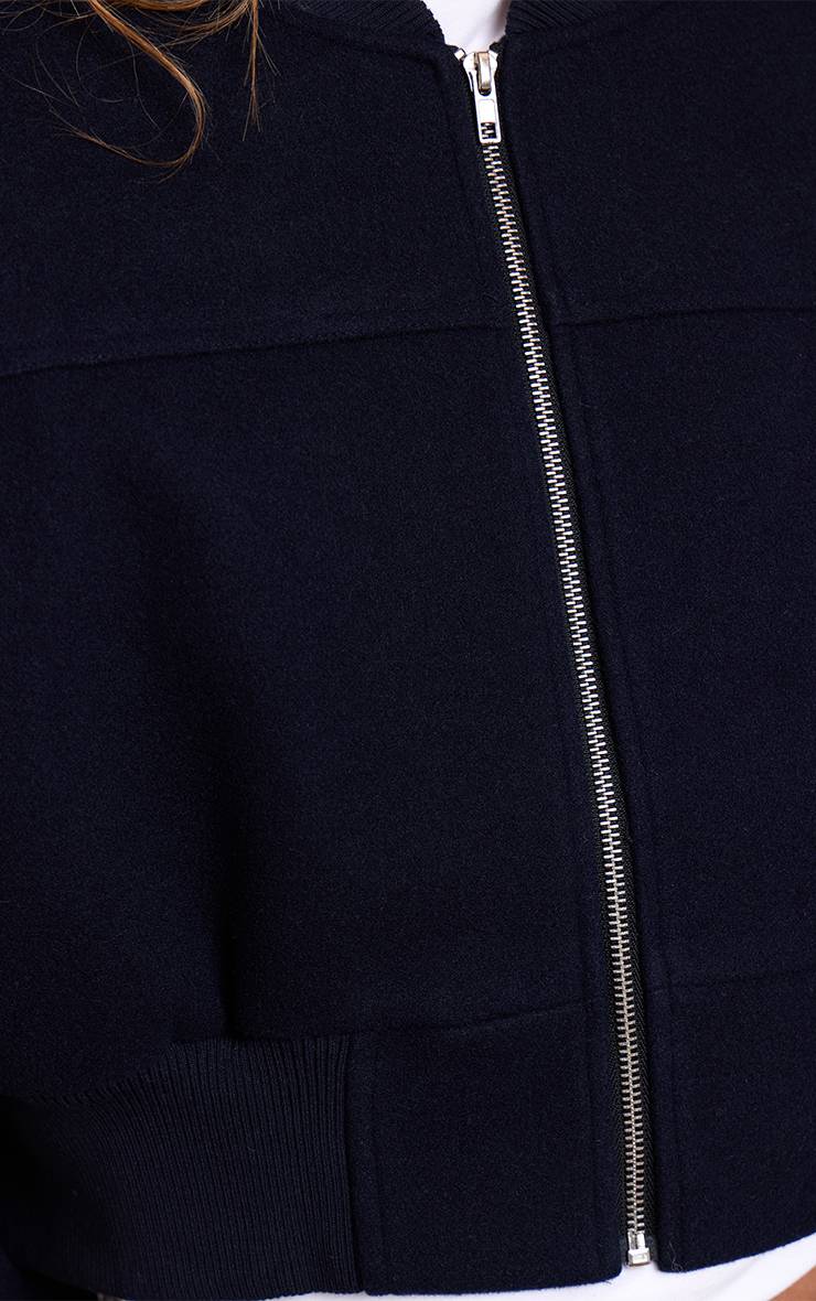 Bleu Marine Veste Bomber Courte À Manches Froncées