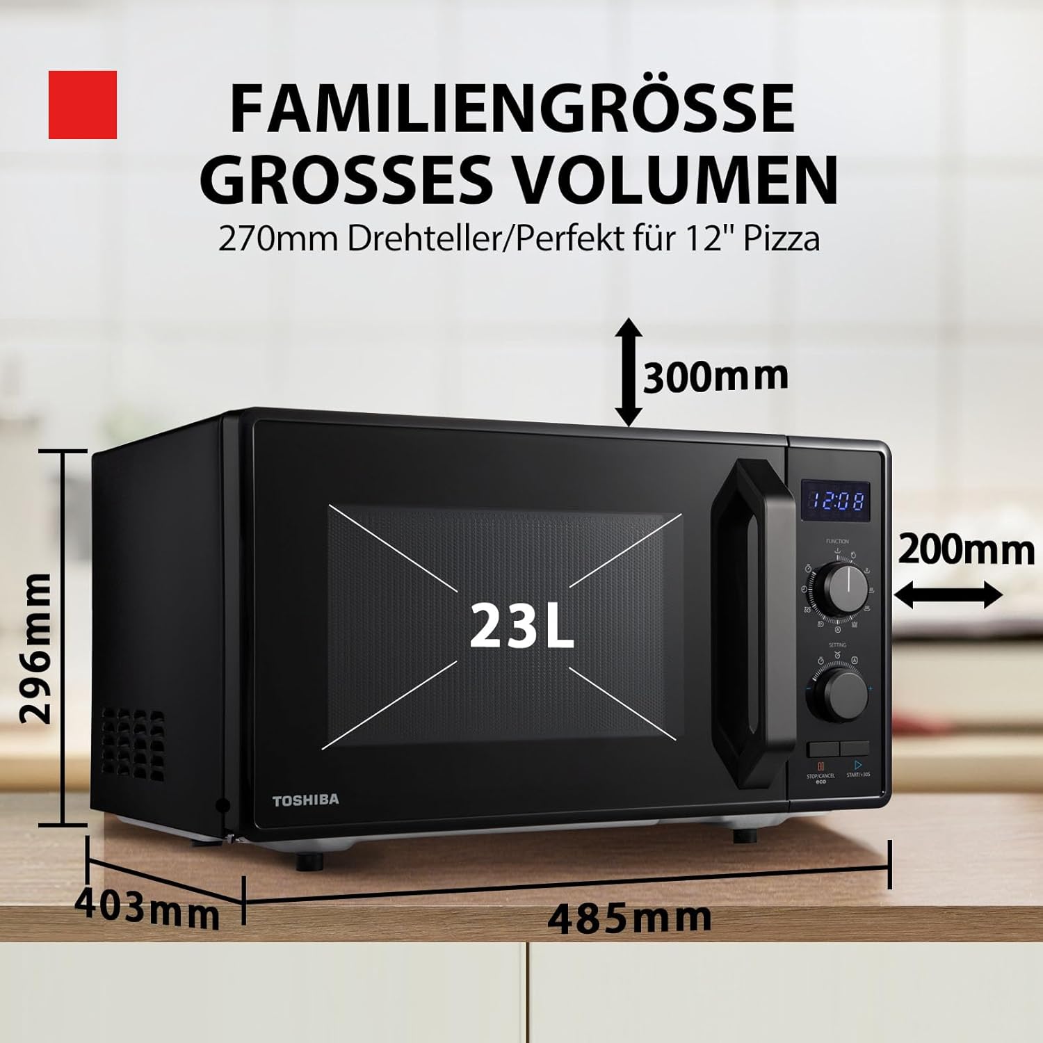 Toshiba MW2-AG23PF(BK) Mikrowelle / 3-in-1 Mikrowelle mit Grill & Kombi-Funktion/Freistehend / 23L / 900W / 1000W Grill/energiesparender ECO-Funktion/Drehteller mit Positionsspeicher/Schwarz