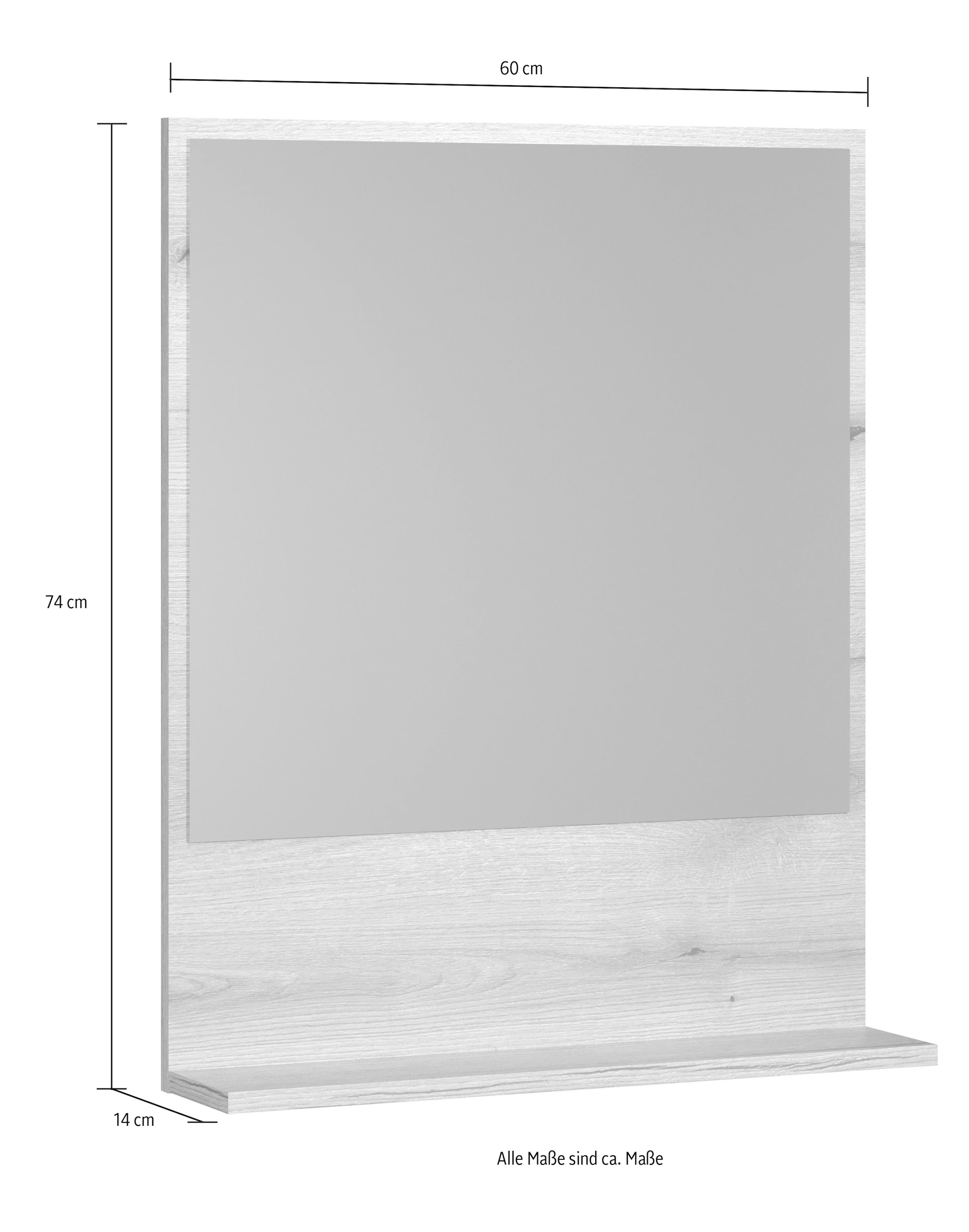 welltime Badspiegel »Amrum« Eleganter Badezimmerspiegel mit Ablage - Masse (B/T/H) 60-80/14/74 cm