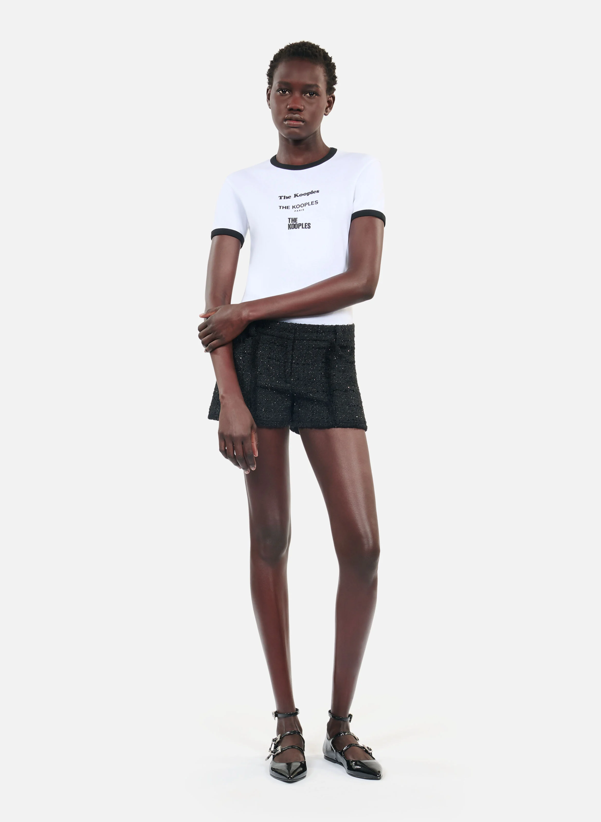 Short ajusté tweed en coton mélangé | Noir
