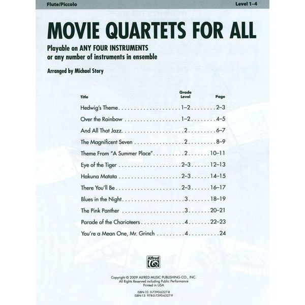 Alfred Music Publishing Movie Quartets for All Flute