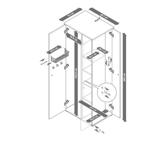 Universalschrank mit seitlichem Stauraum