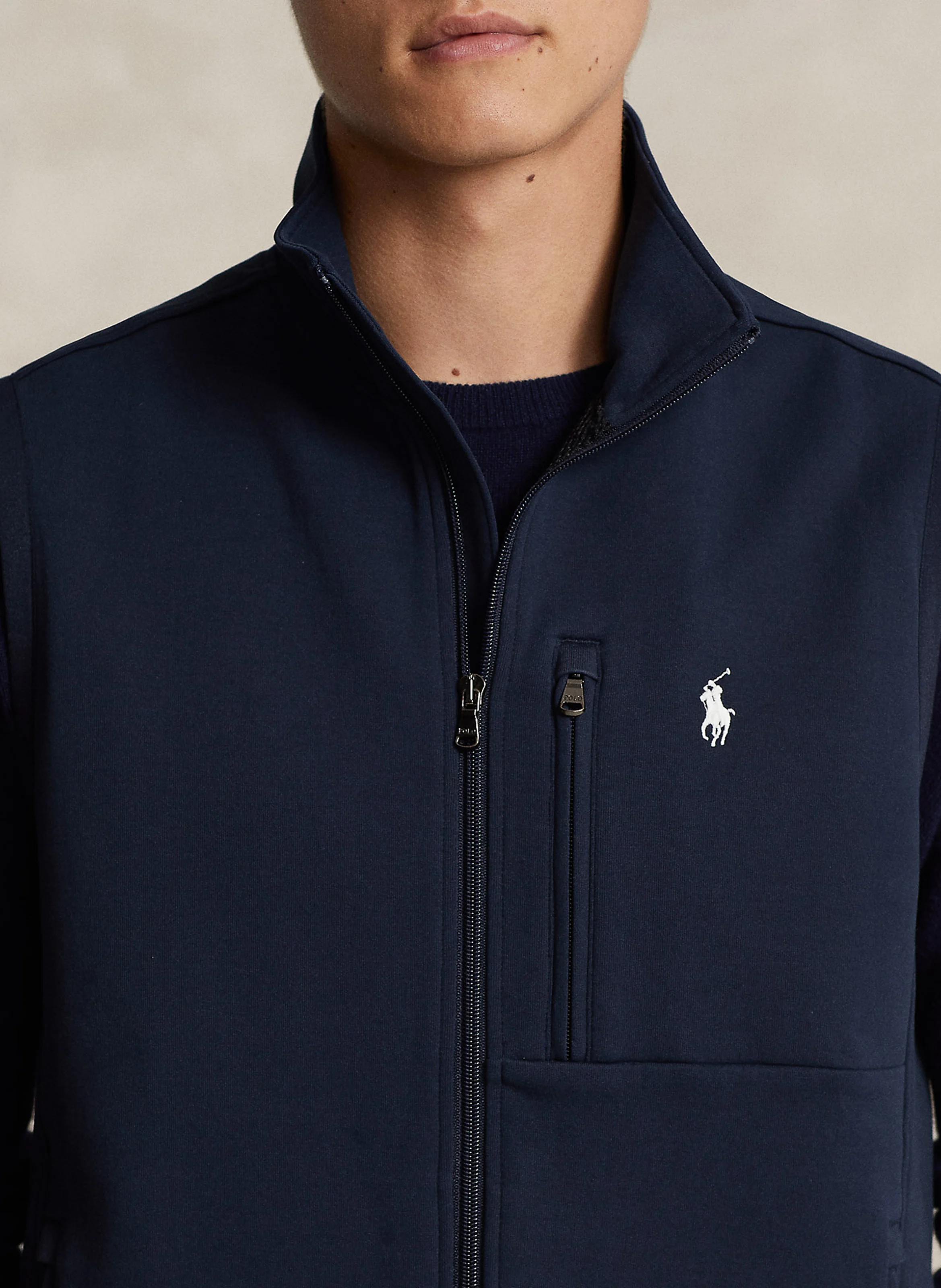 Gilet col montant en coton mélangé | Bleu