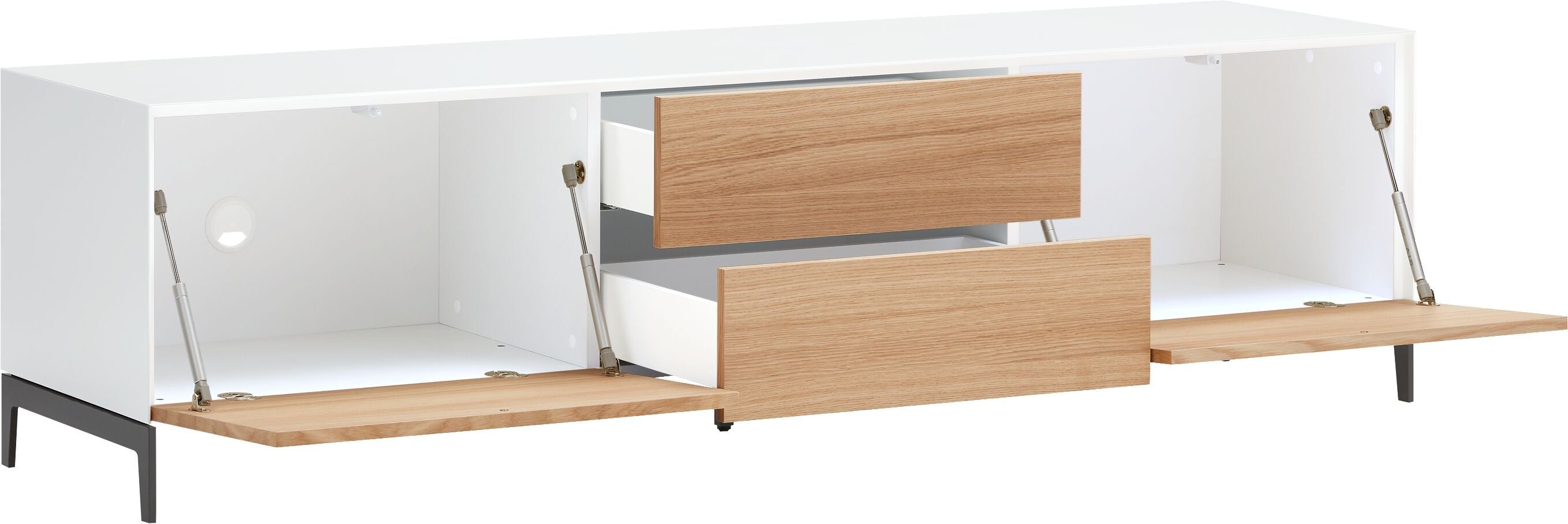 LUX Lowboard - Weiss / Eiche / B: 180.0 cm x T: 46.0 cm x H: 49.5 cm