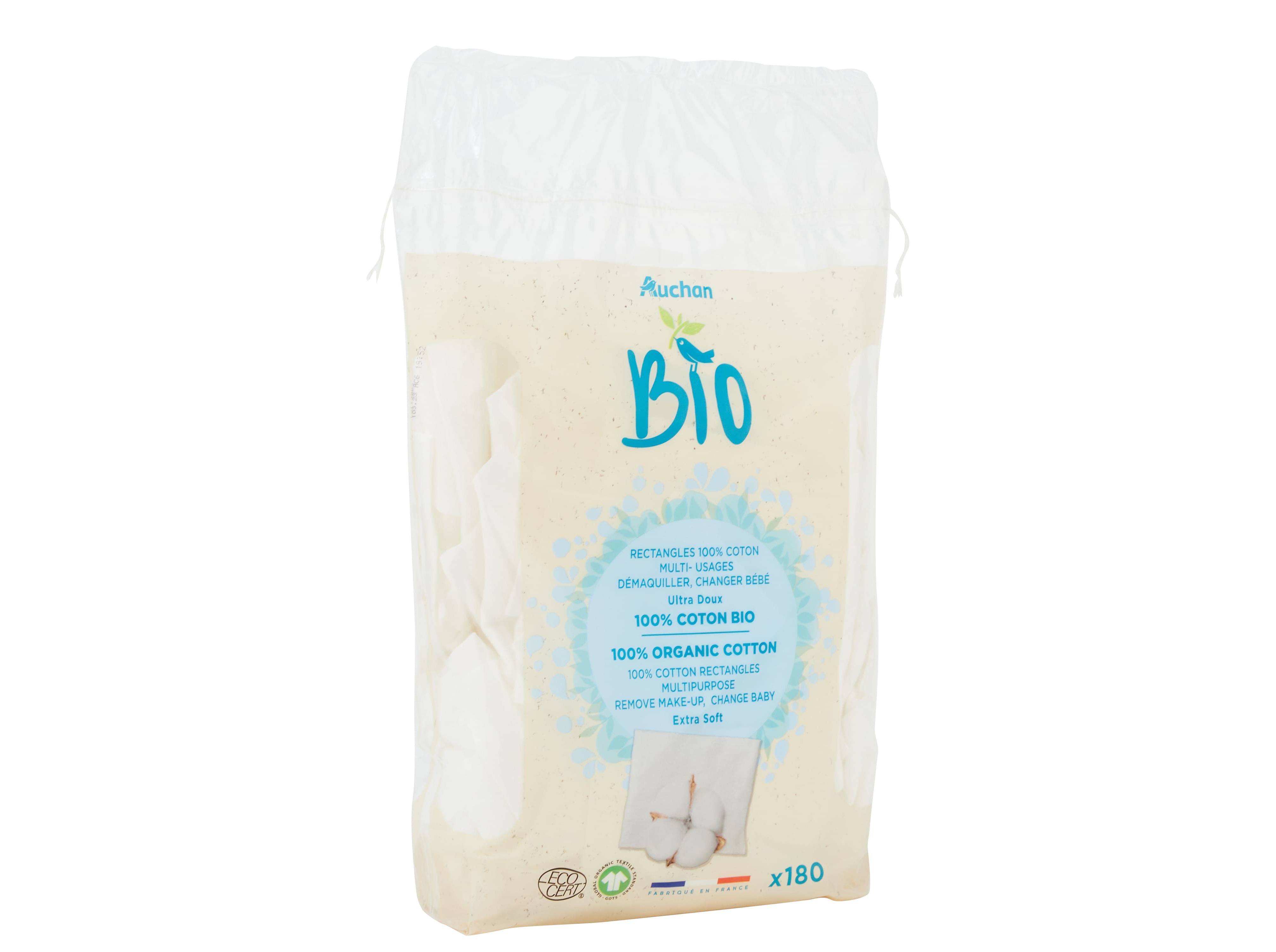 RETÂNGULOS AUCHAN BIO 100% ALGODÃO BIOLÓGICO 180UN