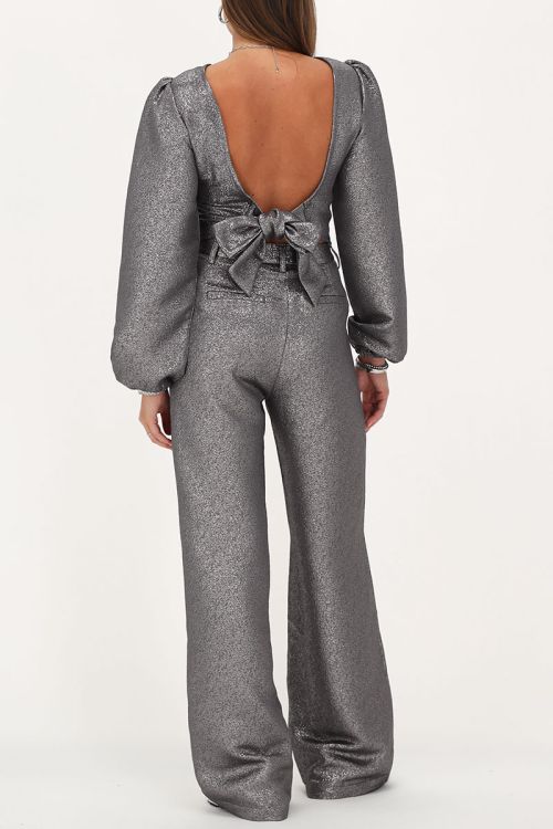 Zilverkleurige wide leg pantalon met lurex