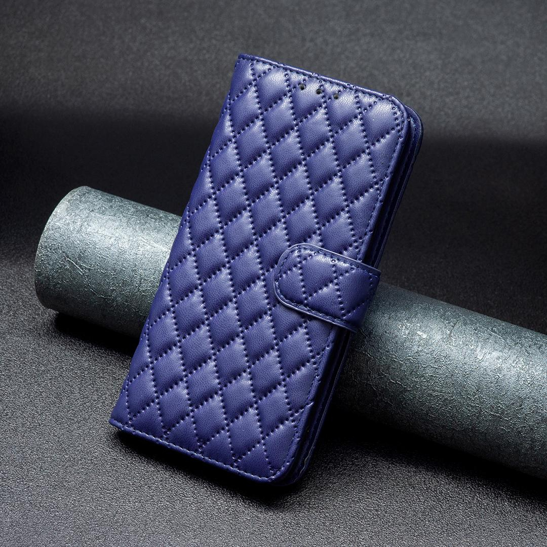 iPhone 14 Pro Leder Tasche Flip Cover Steppmuster - Blau