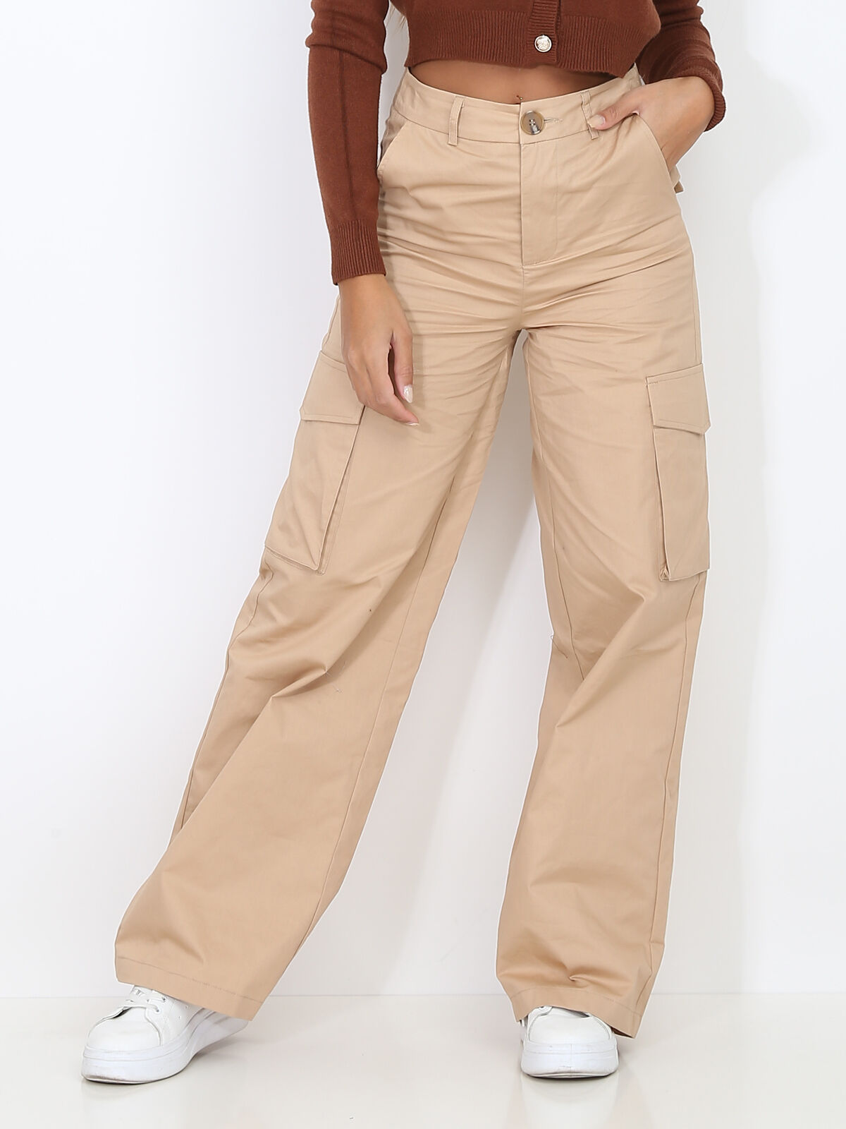 Pantalon cargo ample- Beige