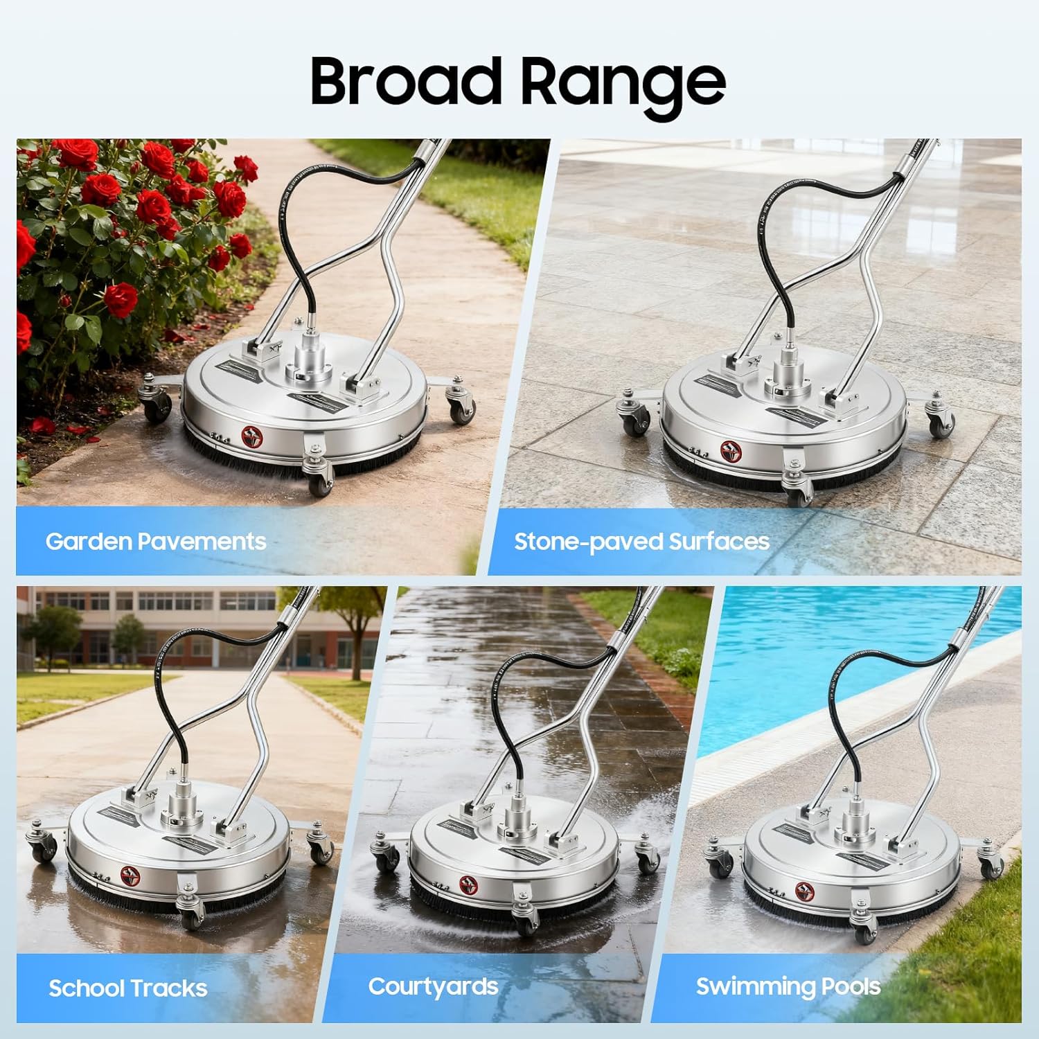 Profi Flächenreiniger 52cm Durchmesser, Max. 4500 PSI Edelstahl Reinigungsdüse mit 4 Rädern, 6.4mm Schnellanschluss für Terrasse, Pool, Gartenweg und Balkon