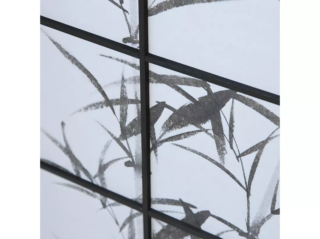 Paravent japonais en bois noir avec dessin bambou de 6 pans