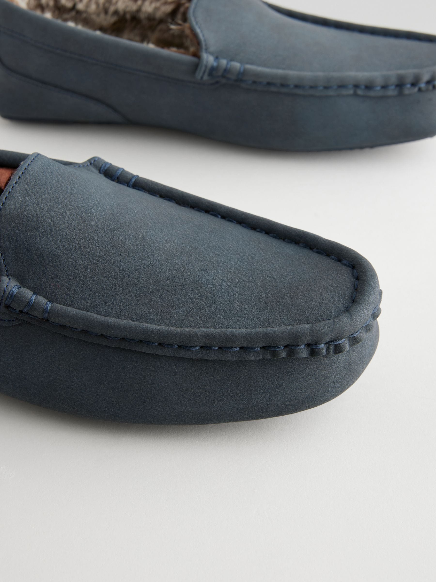 Donkerblauw - Moccasinpantoffels met voering van imitatiebont