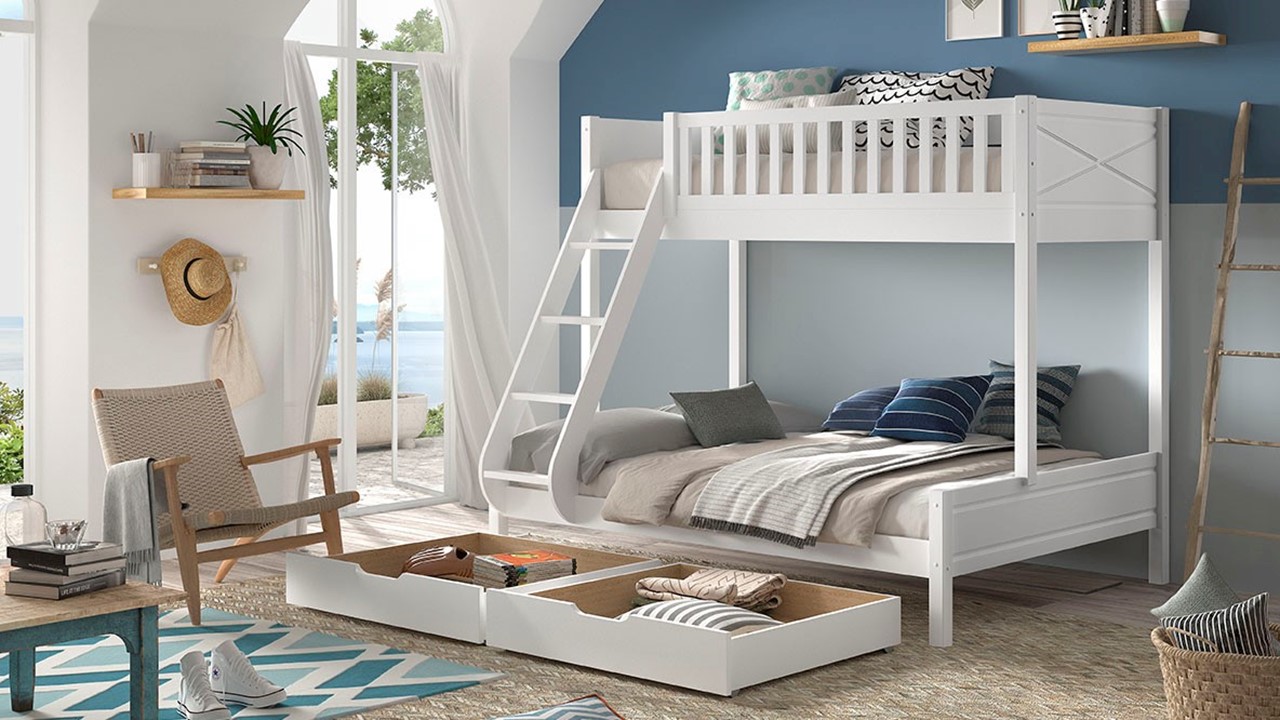 Stapelbed Scott 3-persoons met ladenset wit