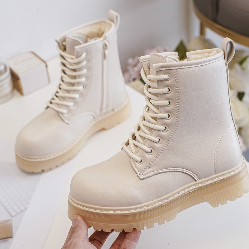 All beige platform boots