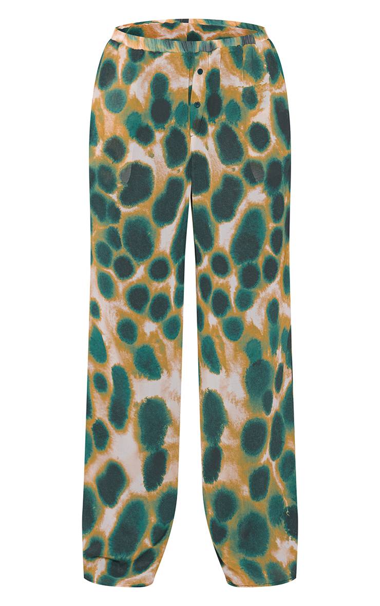 Vert Pantalon Large En Mousseline À Imprimé Abstrait