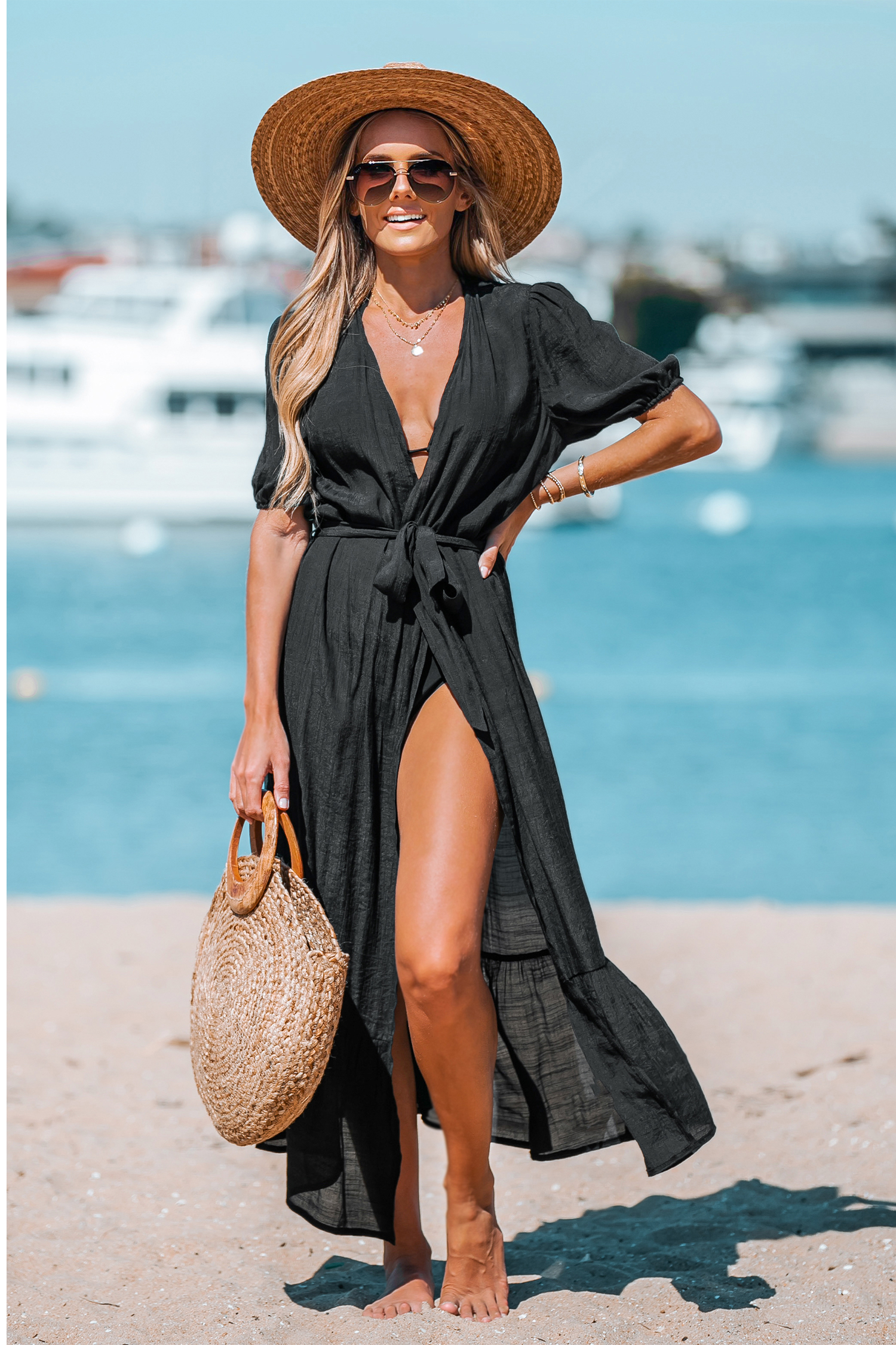 Kimono de plage cover up ouvert sur le devant