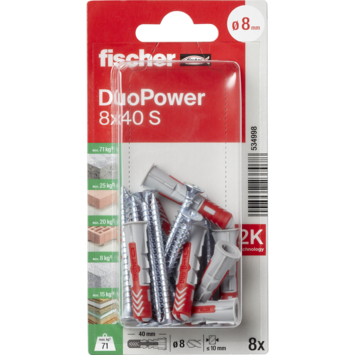 Fischer Universeelplug DuoPower 8x40mm met schroef 8 stuks