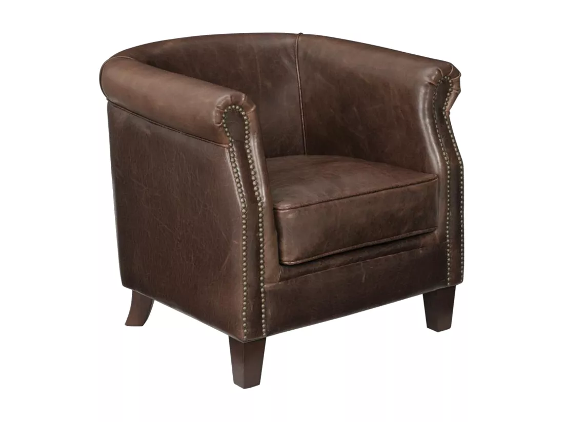 Fauteuil club 100% cuir vieilli ENGUERRAND