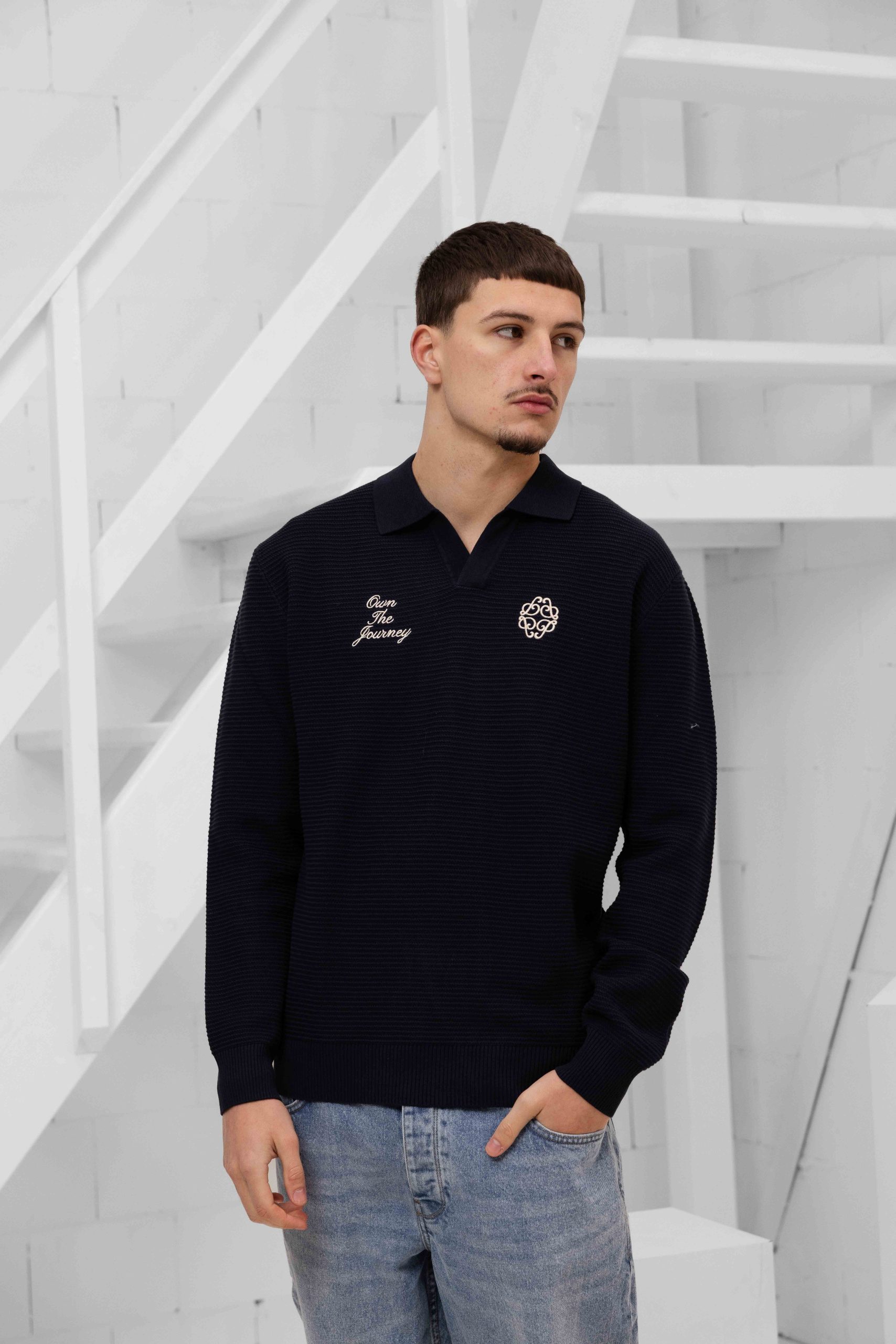 Pure Path Own The Journey Knitwear Polo Sweater Heren Donkerblauw