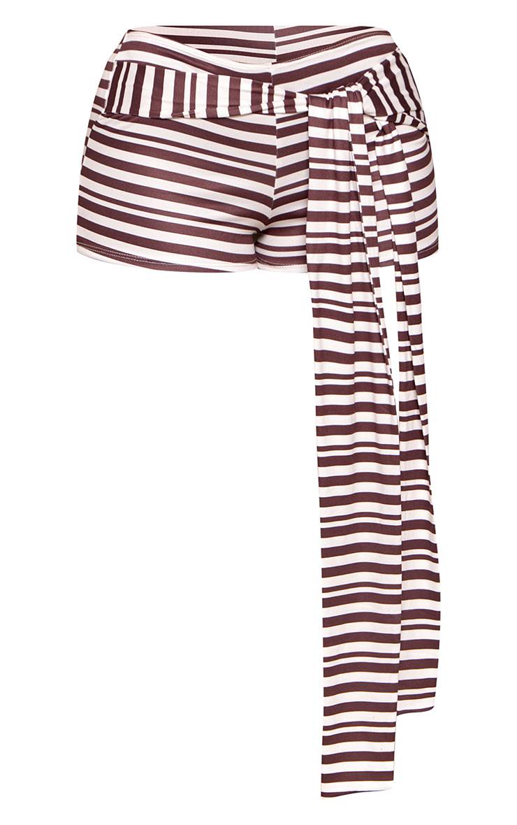 Chocolat Ensemble Coordonné Petite Hotpants Rayé Avec Taille À Nouer