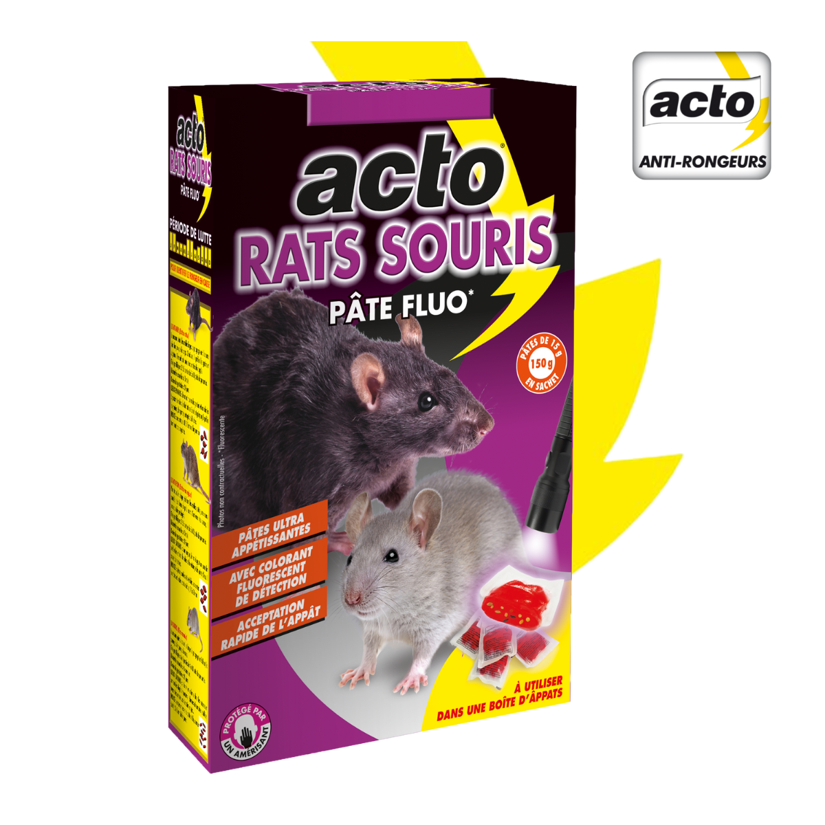 Acto rats-souris anti-rongeurs pâte appât fluo - 150grs