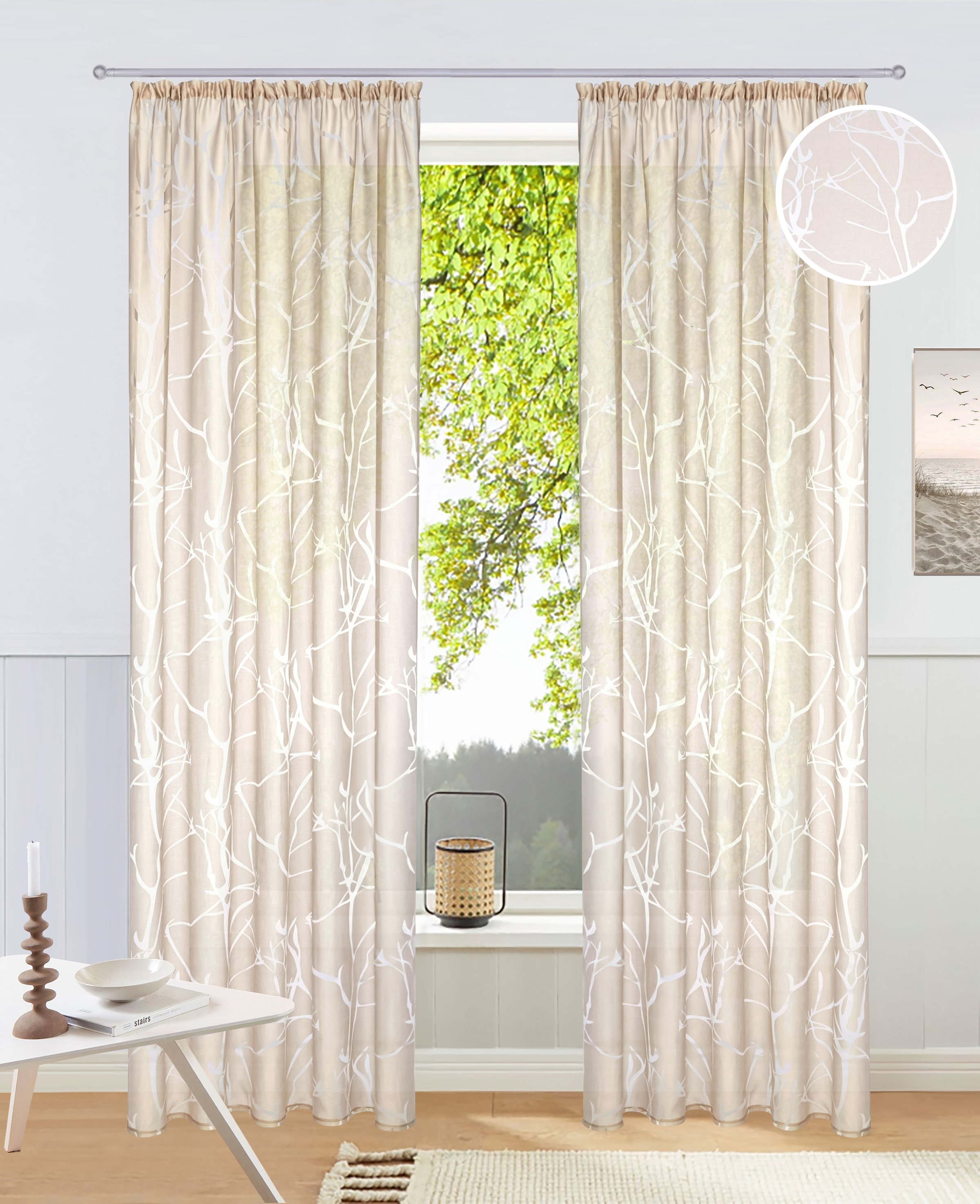 my home Gardine »Anna« Kräuselband 1 Stk. tlg. Viskose, Polyester, Äste-Motiv