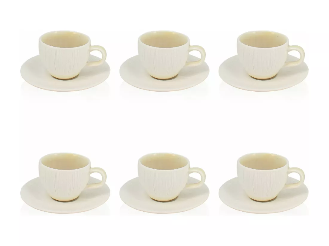 Ogo Living - Lot 6 Tasses 9cl Et Soucoupes 12cm Urus En Porcelaine Beige/blanc