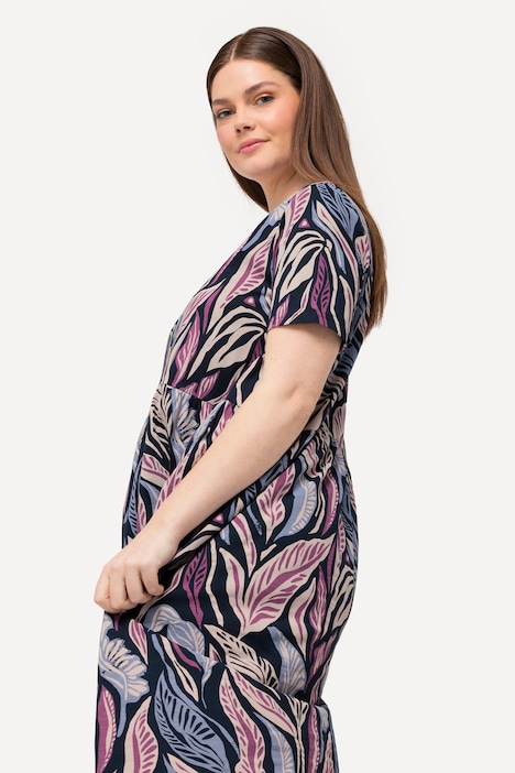Jerseykleid, A-Linie, V-Ausschnitt, Halbarm, Biobaumwolle