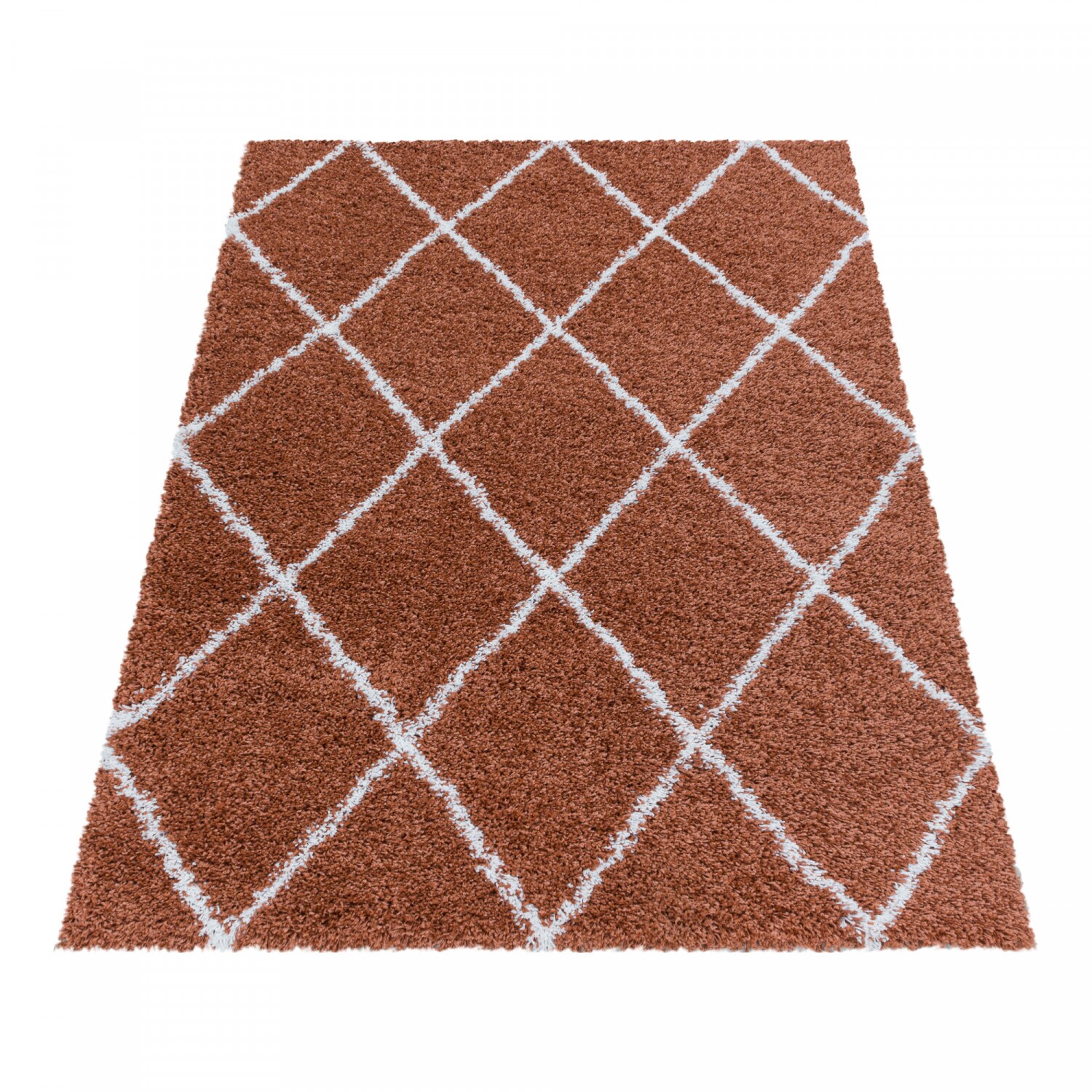 Moderner Hochflor Teppich, Skandinavischer Stil mit Rautenmuster, Shaggy Teppich