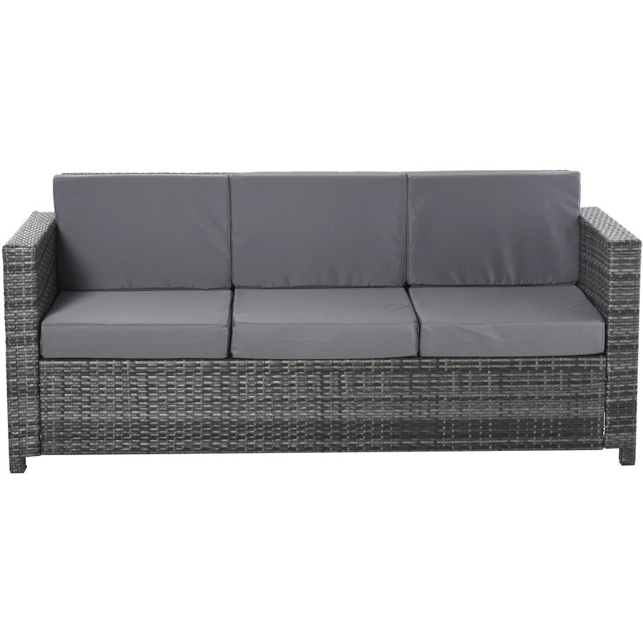 Outsunny 3 - Sitzer Rattansofa mit Kissen grau