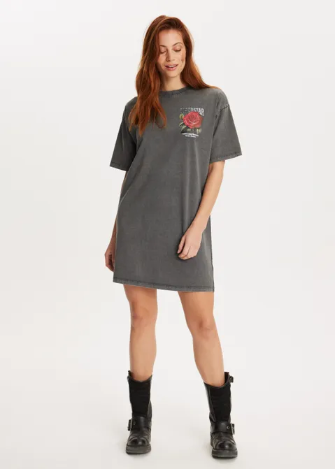 T-shirt jurk met print roos grijs (GRS)