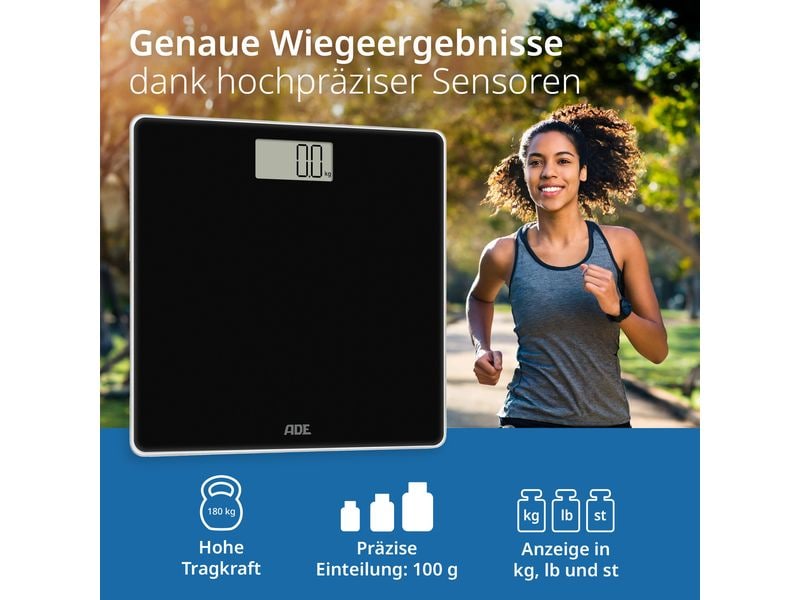 ADE Personenwaage Amina Schwarz Digitale Körperwaage in modernem Design