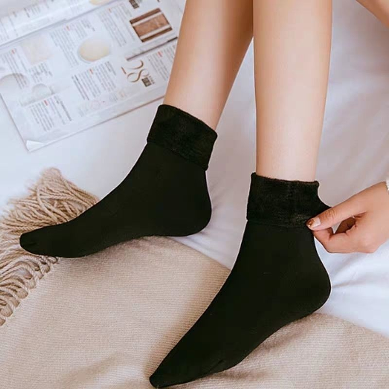 (1 Paar) Polyester Socken Winter Damen Füsslinge Plüsch gefüttert (One Size) - Rot